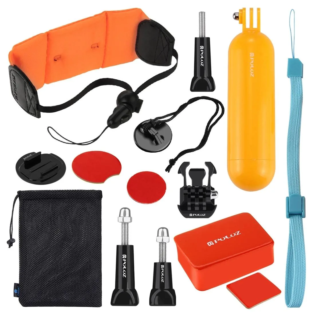 PULUZ 14 in 1 Surfing Accessories Combo Kits (Bobber Hand Grip + Floaty Sponge + Quick Release Buckle + Surf Board Mount + Floating Wrist Strap + Safety Tethers Strap + Storage Bag ) for GoPro, Insta360, DJI and Other Action Cameras