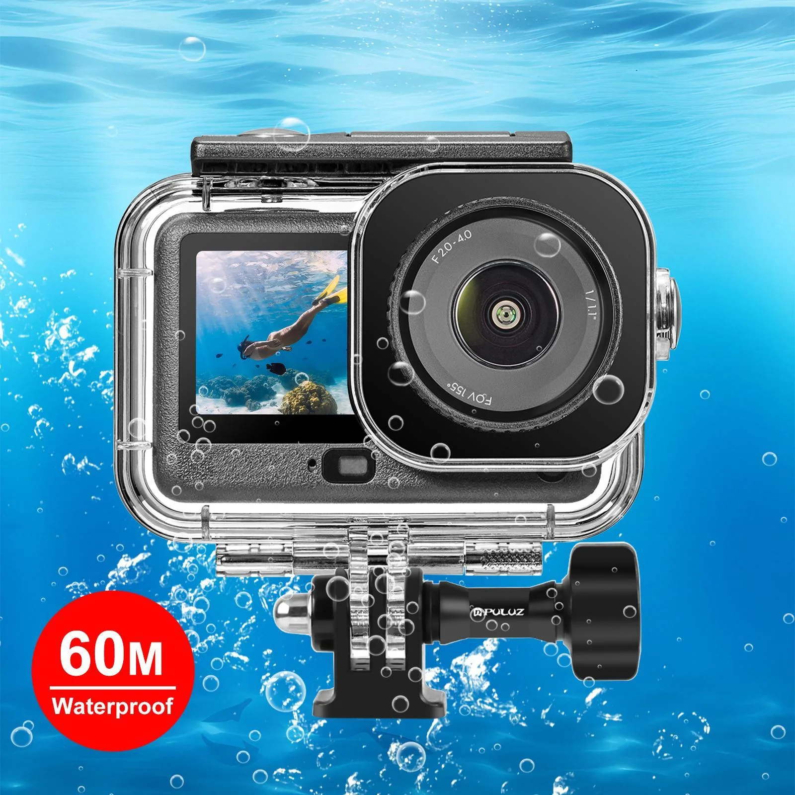 For DJI Osmo Action 6 PULUZ 60m Waterproof Diving Housing Case with Invisible Adapter & Long Screw (Transparent)