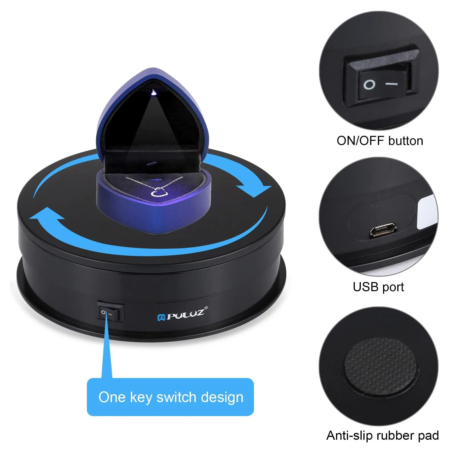 PULUZ 15cm USB Electric Rotating Turntable Display Stand Video Shooting Props Turntable for Photography, Load 1-5kg