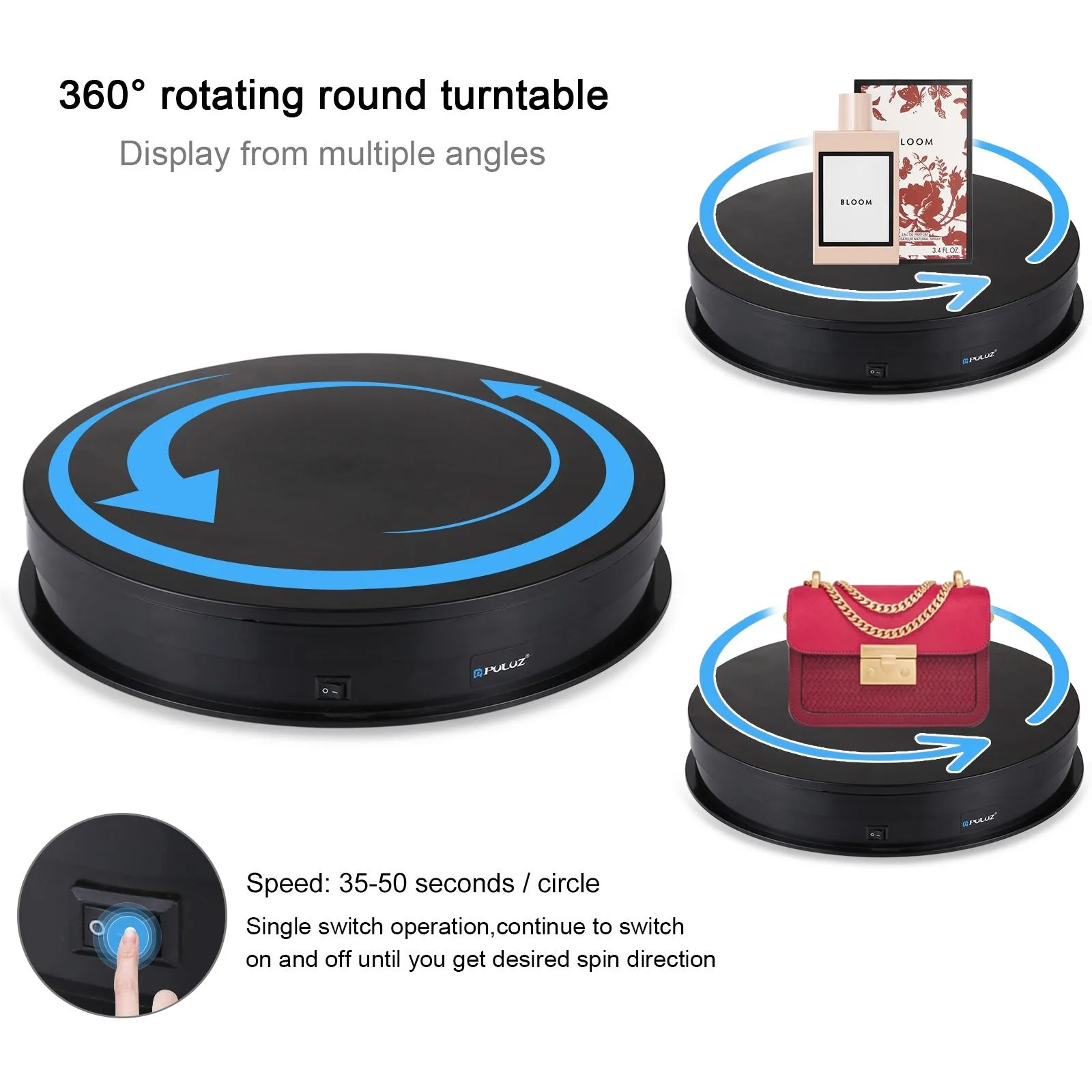 PULUZ 30cm USB Electric Rotating Turntable Display Stand Video Shooting Props Turntable for Photography, Load 10-20kg(Black)