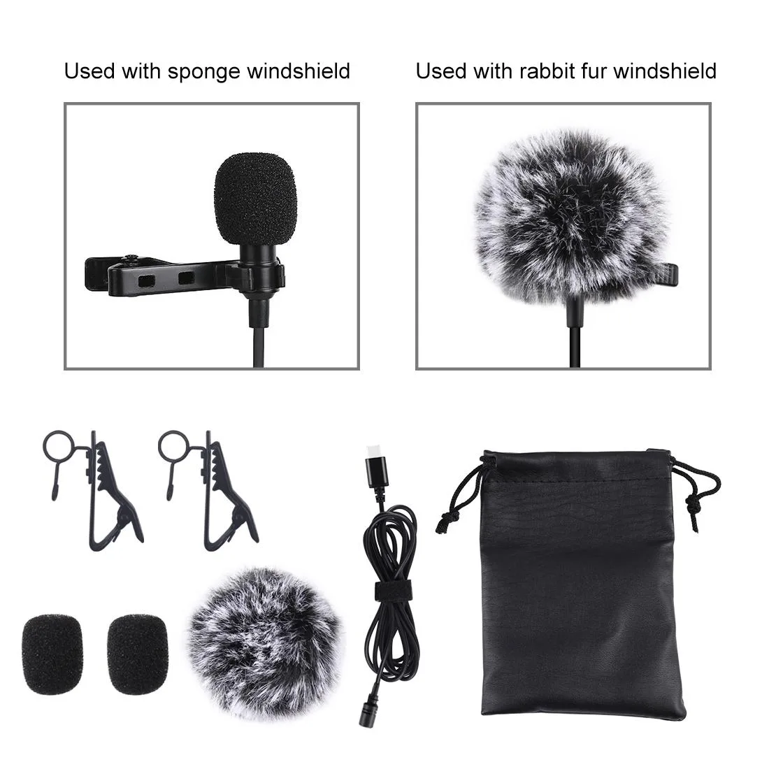 PULUZ 1.5m USB-C / Type-C Jack Lavalier Wired Condenser Recording Microphone