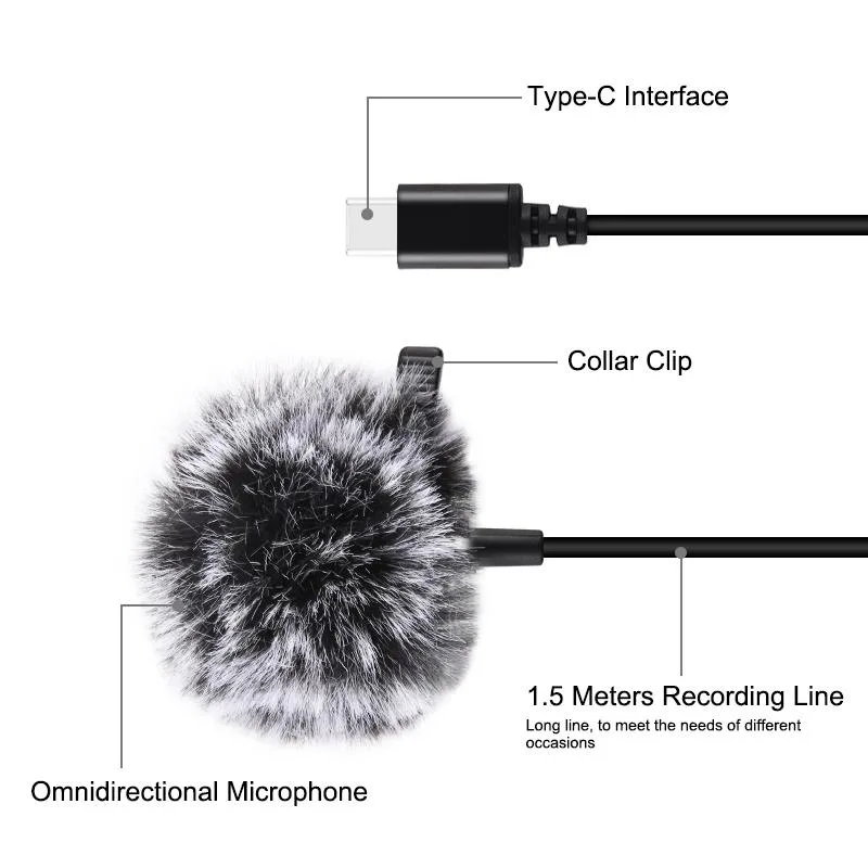 PULUZ 1.5m USB-C / Type-C Jack Lavalier Wired Condenser Recording Microphone