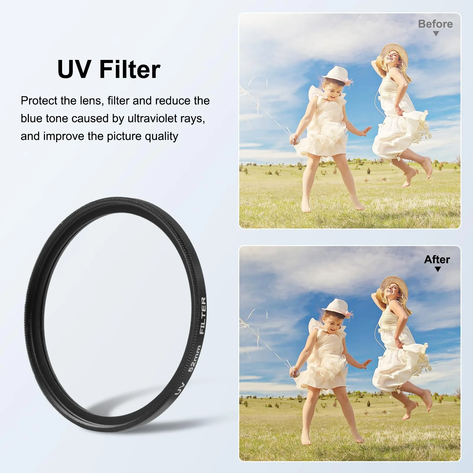 PULUZ 52mm UV Lens Filter for GoPro HERO12 Black /11 Black Mini /11 Black /10 Black /9 Black, with Adapter Ring