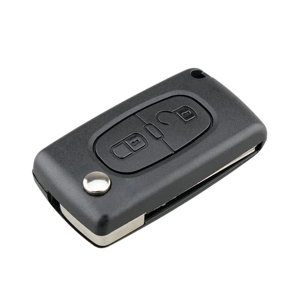 For PEUGEOT Car Keys Replacement 2 Buttons Square Car Key Case with Grooved and Holder