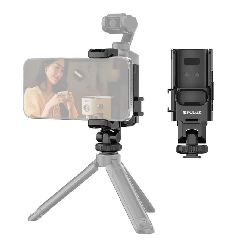 For DJI OSMO Pocket 4P / 4 / 3 PULUZ Protective Frame Expansion Phone Clamp, Compatible with Tripod Pole (Black)