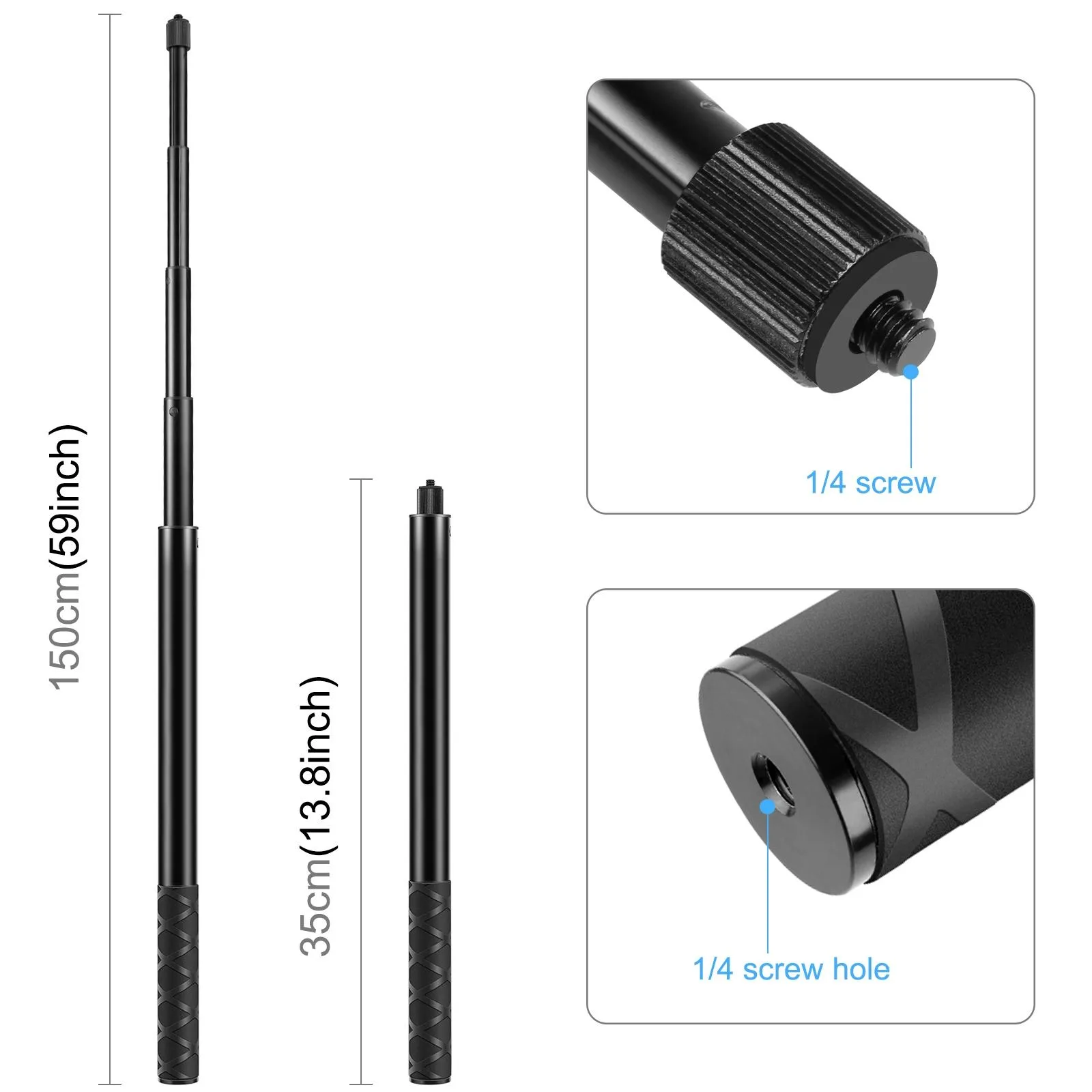 PULUZ 150cm Metal Selfie Stick Monopod for Insta360 One RS / X2 / X3 / X4 / DJI Osmo 360