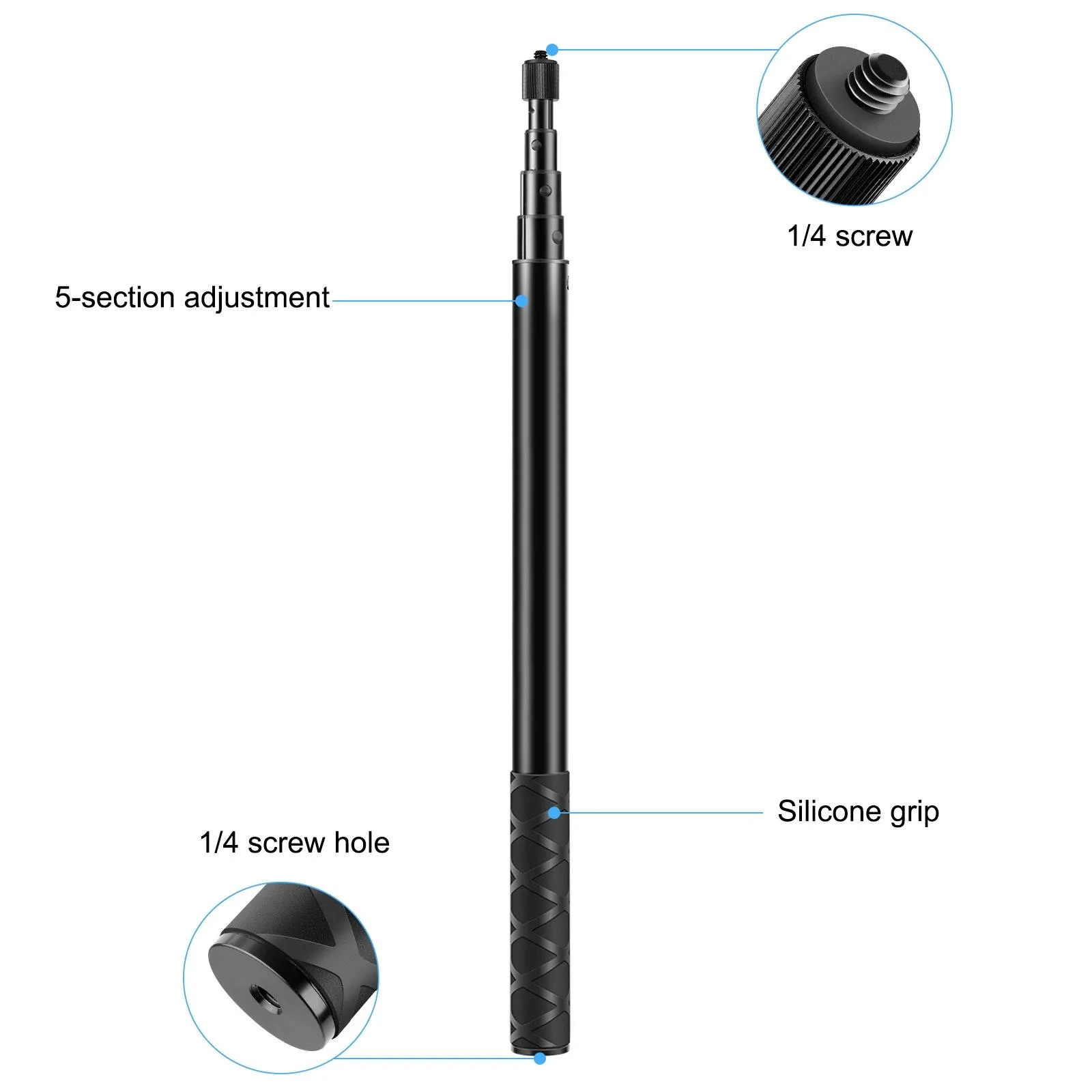 PULUZ 150cm Metal Selfie Stick Monopod for Insta360 One RS / X2 / X3 / X4 / DJI Osmo 360