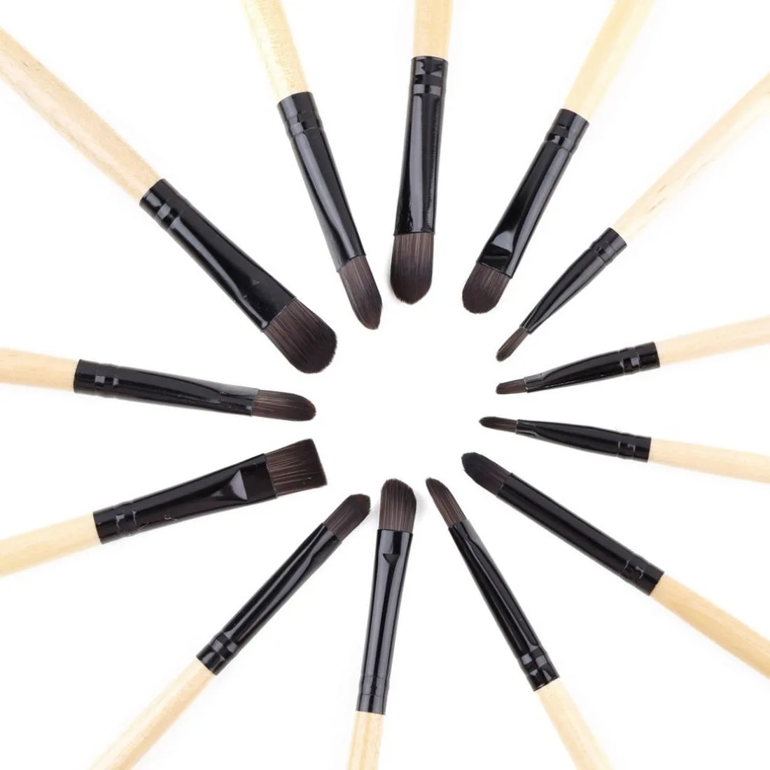 Horse Hair Wooden Handle Cosmetic Brush Set with Black Leather Bag
