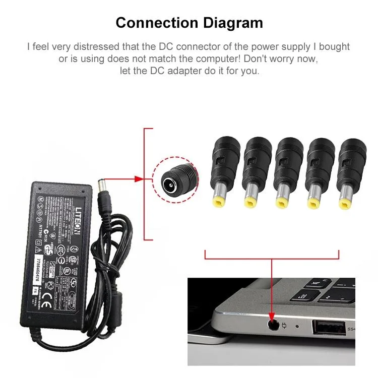 4.8 x 1.7mm DC Male to 5.5 x 2.1mm DC Female Power Plug Tip for HP A265 / PP1006 / ACL1056 Laptop Adapter