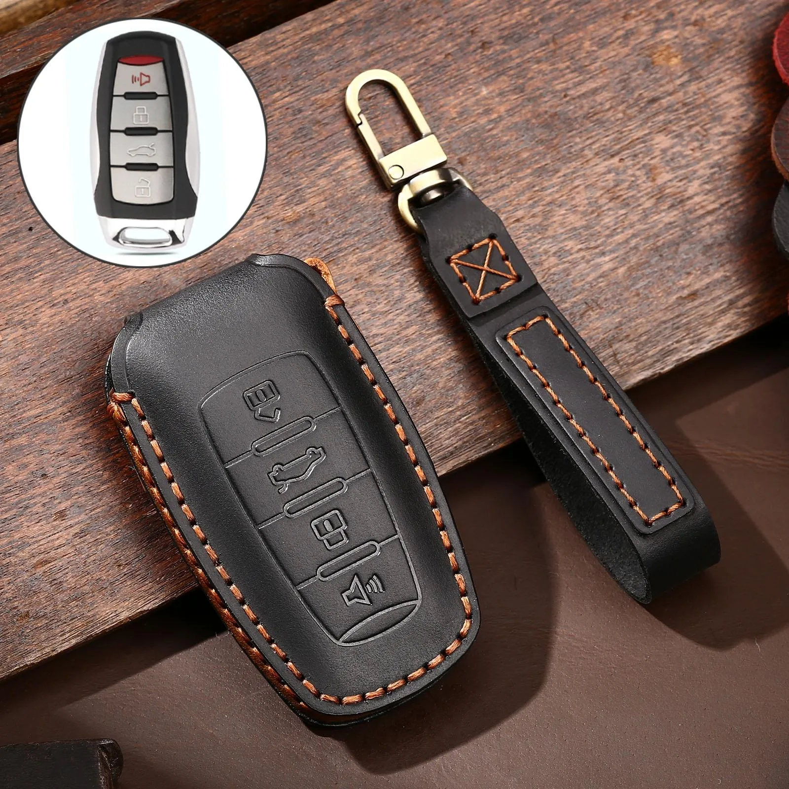 Hallmo Car Cowhide Leather Key Protective Cover Key Case for Haval H6