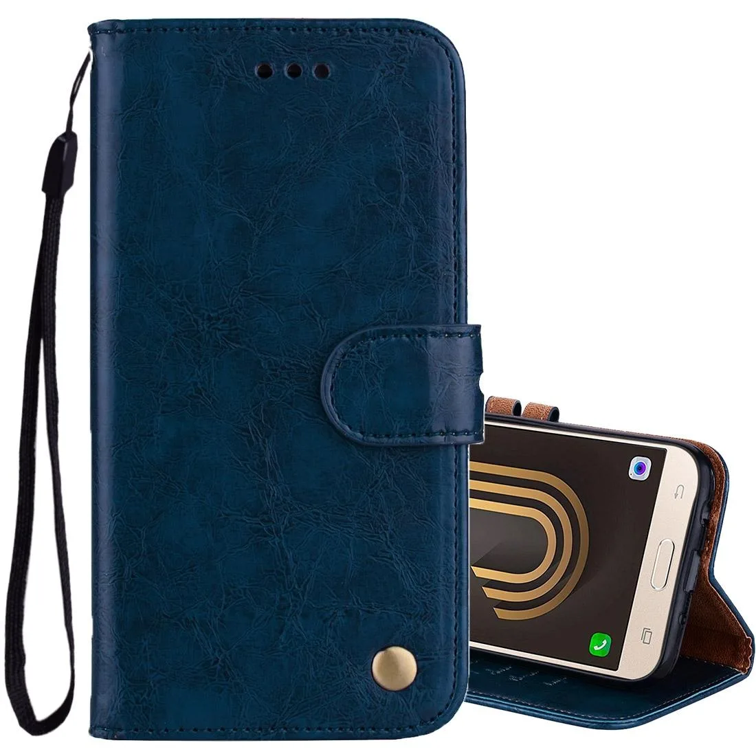 For Samsung Galaxy J5 (2017) / J530 (EU Version) Business Style Oil Wax Texture Horizontal Flip Leather Case with Holder & Card Slots & Wallet